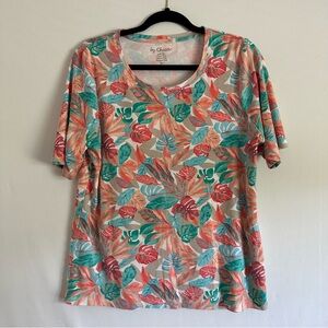 B Chico's Short Sleeve Top Womens Size 2 multicolor Floral Casual 100% cotton